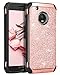 Moto G5 Plus Case,Moto G Plus (5th Generation) Case, BENTOBEN Glitter Faux Leather 2 in 1 Slim Hard Laminated with Luxury Shiny Chrome Shockproof Protective Case for Motorola Moto G5 Plus,Rose Gold