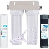 Nasibey External RV Dual Water Filter System for Reducing Sediment, Dirt, Sand, Rust, Scale Particles & Chlorine Taste | 3/4" GHT 304 Adapter,Mounting Bracket and Two Filters Included