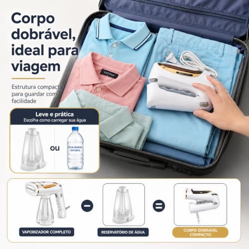 Vaporizador de Roupas Portátil Dobrável, 1600W, 127V, com 8 Saídas de Vapor, para Roupas, Cortinas e Viagens
