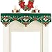 Collections Etc Christmas Green Mantel Scarf Poinsettia Decoration