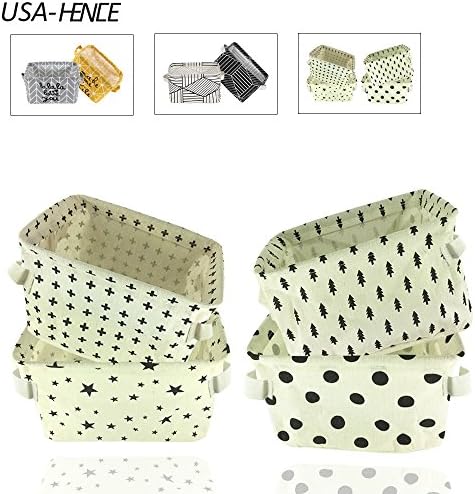 Pack of 4 Small Storage Basket Canvas Fabric Foldable Organizer with Handle Collapsible and Convenient for Nursery and Babies Room 100% COTTON for Home Office Shelves &amp; Desk By USA-HENCE