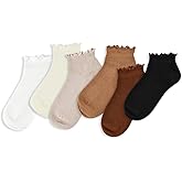 FYC 6 Pairs of Ruffle Socks Women, Cute Lace Ruffle Ankle Socks, Soft Breathable Socks for Daily Wear