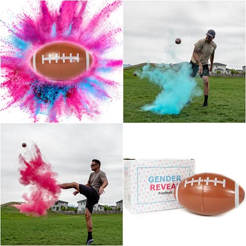 Peacock Powder Gender Reveal Football Sports Themed Baby Announcement with Blue and Pink