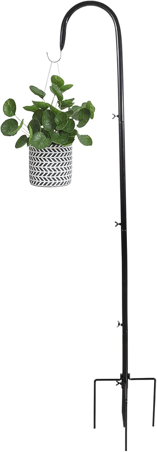 Outdoor Shepherd's Hooks - Outdoor Shepherd Hook with 5 Prong Base,80inch Bird Feeder Pole Stand, Adjustable Heavy Duty Garden Hanging Stake for Solar Light Plant Hanger Wedding Decor