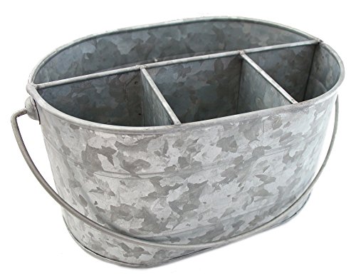 WellPackBox Large Galvanized Tub Caddy Tin Serveware Utensil Organizer Utensil Picnic Napkin Metal Farmhouse Rustic Holder