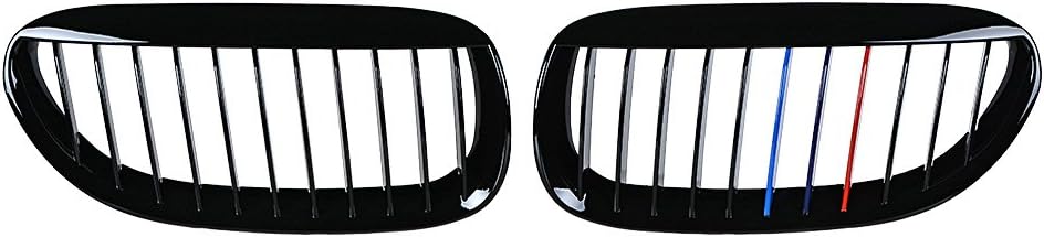 Anzios Pair Front Gloss Black M Style Kidney Grille Grill Compatible with 04-10 E63 E64 6-Series Convertible Coupe
