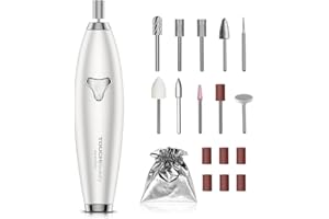 TOUCHBeauty Electric Nail Drill Cordless, 10 in 1 Professional Nail File Buffer Drill Machine for Acrylic Gel Nails, Rechargeable Metal Manicure Pedicure Kit for Women Men White (TB-1733)