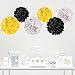 Andaz Press Hanging Tissue Paper Pom Poms Party Decor Trio Kit with Free Party Sign, White, Yellow, Black, 6-Pack, for Baby Bridal Shower Decorations