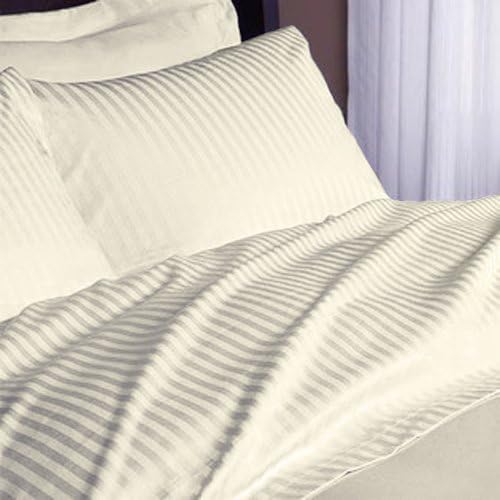 Ivory Stripe New 100% Egyptian Cotton 300TC Duvet Cover Set 3 PCs Super- Size (1 Duvet Cover &amp;2Pillow Case )