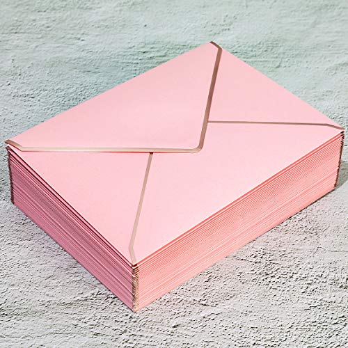 50 Pack A7 Pink Invitation Envelopes Rose Gold Border Envelopes Perfect