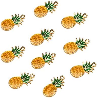 SANQIU Enamel Pineapple Charm Pack of 10 for Jewelry Making