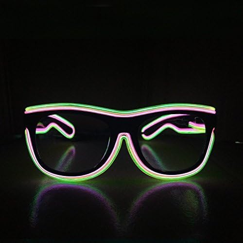 Smart Remote Control Glasses El Wire Fashion Neon LED Light Up Shutter Shaped Glow Rave Costume Party DJ Bright Glasses For Halloween,Party Favor (Pink with Green Rim Colour)