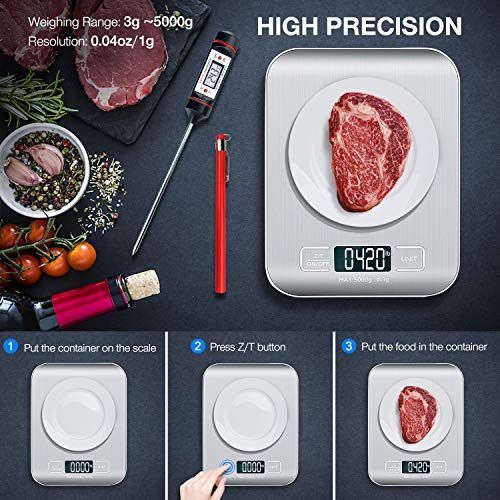 Kitchen Food Digital Baking Scale with Meat Thermometer Instant Read
