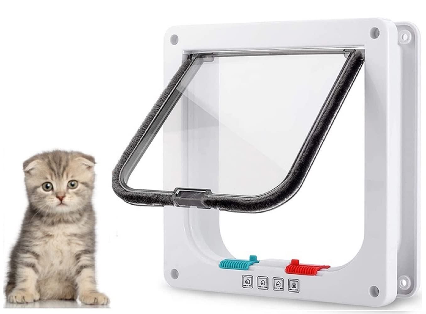 Itian 4-Way Locking Indoor/Outdoor Pet Door Kit for Cats and Small Dogs with Telescopic Frame (White)
