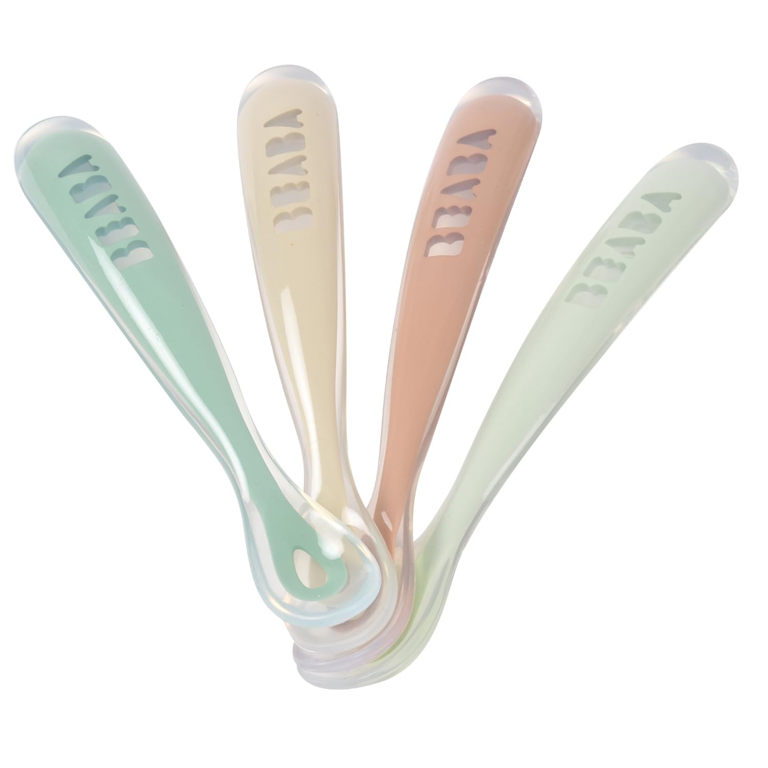 Béaba - Baby Spoons - Silicone Weaning Spoon - Set of 4-1st Stage - Mineral Set