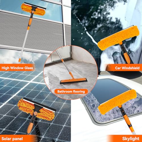 Window Cleaning Tools Window Squeegee: 2 in 1 Double-Sided Professional Cleaner Window Washing Kit with Extension Pole 4.5M Duster for High Ceilings Microfiber Scrubber for Indoor Outdoor High Glass