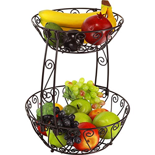 2-Tier Countertop Fruit Basket Bowl Storage, Bronze