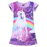 2Bunnies Girls Unicorn Star Rainbow Print Nightgown Nightie Princess Night Dresses (7, Purple Unicorn)