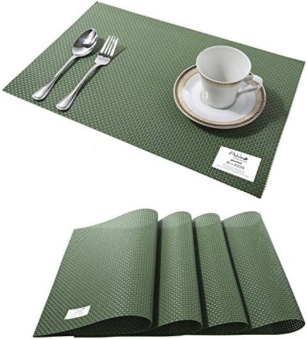 Ashler Kitchen Place MatsHeat-resistant Placemats for Dining Table PVC Stain Resistant Green 12 x 18 inch Set of 4