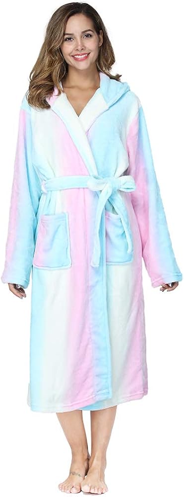 RONGTAI Fleece Womens Robe Lightweight Soft Plush Warm Bathrobes with Hood at  Women’s Clothing store