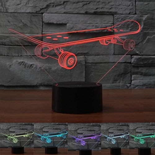 LED Night Light,WONFAST 3D Visualization Amazing Optical Illusion 7 Color Changing Touch Button USB Powered Home Decor Lamp Desk Lamp Gift for Kids Christmas (Skateboard)