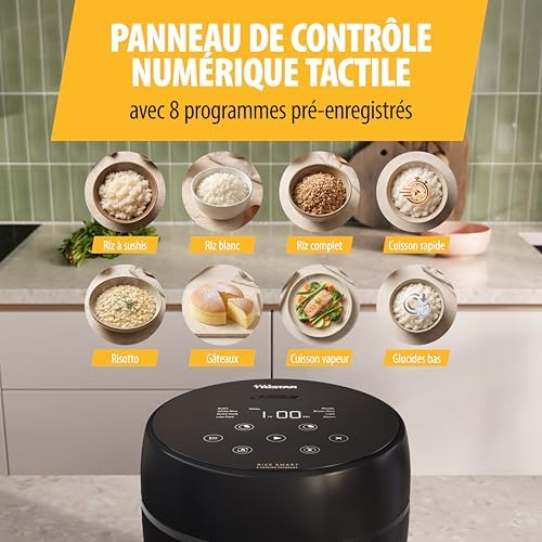 Cuiseur à Riz Numérique avec Fonction Low Carb, 8 Programmes Automatiques, Capacité de 0,6 L de Riz, Commandes Digitales, Facile à Nettoyer, RK-6238