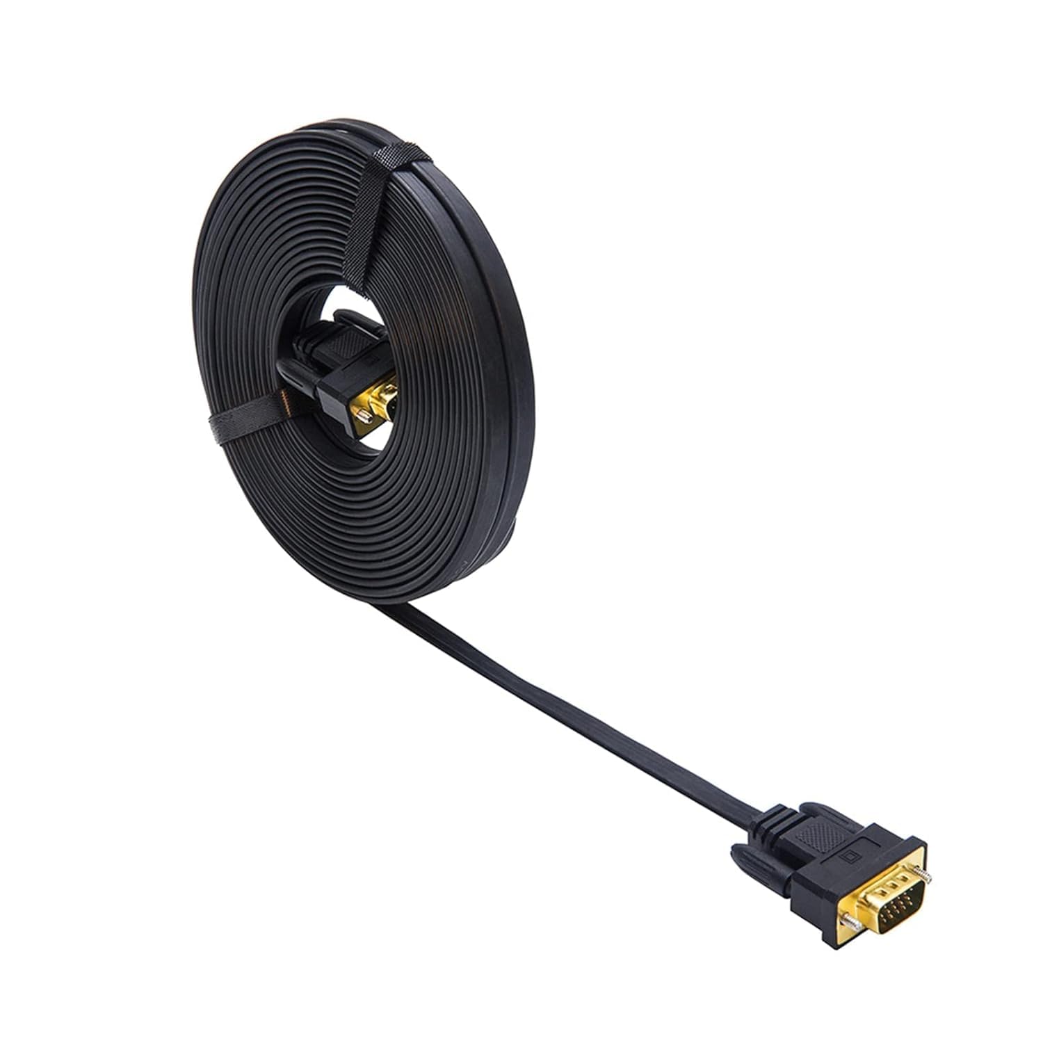 DTech 25 Feet Ultra Thin Flat Computer Monitor VGA Cable Standard 15 Pin Male to Male SVGA Wire 25 Feet - Black