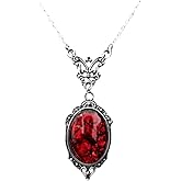 Bestleey Gothic Gemstone Pendant Necklace for Women,Vintage Hollowed Out Crystal Necklaces Statement Punk Style Red Black Gemstone Necklace Halloween Mysterious Dark Jewelry