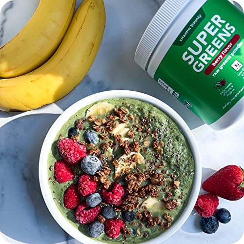 Vitamin Bounty Raw Greens Powder, Berry Flavor Drink Mix, 3g net Carbs