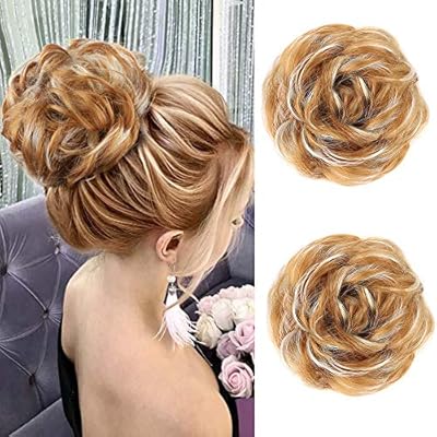 Morica Messy Hair Bun Extensions 2pcs Curly Wavy Messy Synthetic
