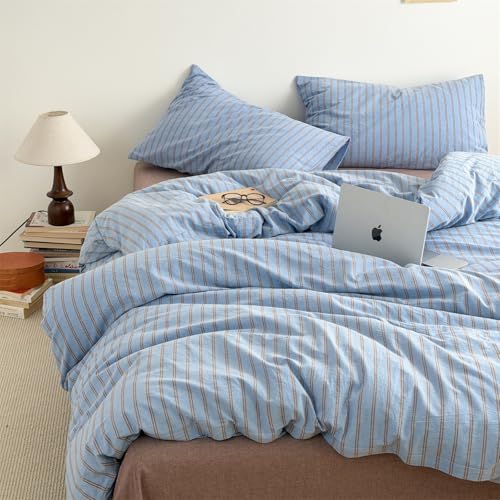 Freyamy Gestreifte Bettwäsche 200x200 Blau Braun Gestreift Bettwäsche Set