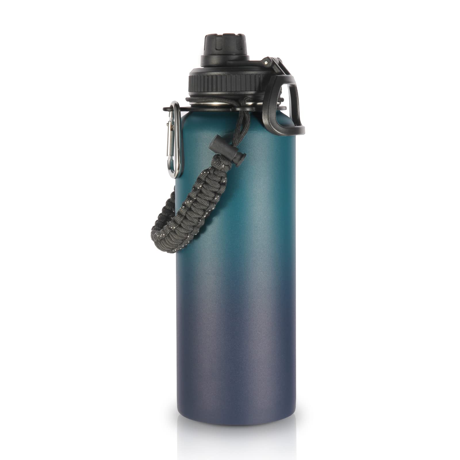 Volhoply 1200ml Insulated Water Bottles Paracord Handle, Stainless Steel Sports Bottle with Spout Lid, Double Walled Metal Travel Water Cups with Wide Mouth, Reusable Water jug (Dark Night,1 Set)