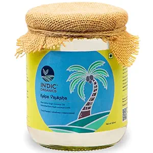 Indic Organics Raw Extra Virgin Coconut Oil | Extracted from Kerala Coconut's Fresh Milk | Cold Centrifuge Process, Unrefined & Unprocessed |For Dietary, Hair & Skin Care and Oil Pulling , Glass Bottle