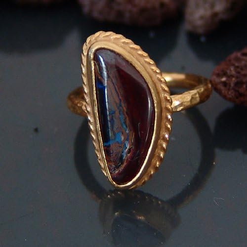 Designer Koroit Opal Handmade Ring 24k Yellow Gold Over Sterling Silver By Omer Size 6.50