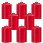 2x3 Inch Red Pillar Candles, 24 Hour Small Unscented Dripless Burgundy Colored Column Cylinder Candles for Christmas Home Party Holidays, Set of 8
