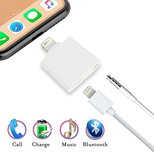 Bluetooth Lightning Headphone aux Adapter for iPhone7/7Plus iPhone 8/8Plus iPhoneX 2 in 1 Earphone Adaptor Audio+Charge+Phone Call+Volume Control Cable Aux Converter Compatible for IOS 10.3 and IOS 11