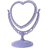 AKOAK 1 Pack Simple and Lovely Heart-Shaped Cosmetic Mirror Plastic Double-Sided Rotatable Dresser Mirror Lightweight Mirror 