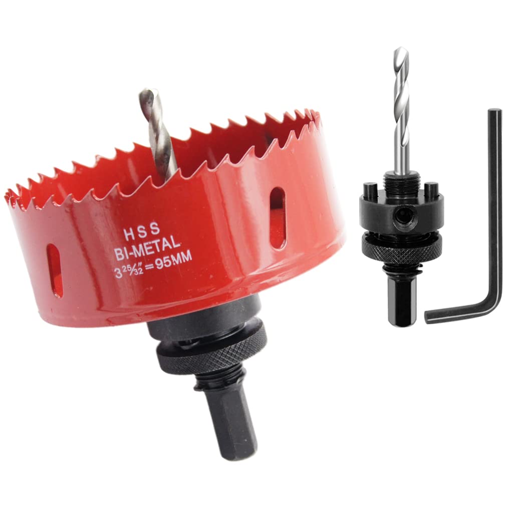 95mm Hole Saw, Drill Bit, LAIWEI A2 Hole Saw Heavy Duty Arbor Hole Cutter for Drilling Wood, Thin Sheet Metal, Aluminum Profile, PVC and Other Materials, Electric Drill Tool(3-3/4"95mm)