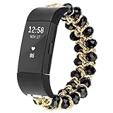 Imymax for Fitbit Charge 2 Bands,Women Replacement crystal Pearls Gems Elastic Handmade Bracelet/Wrist band for Fitbit Charge hr 2 Smart Watch (Crystal Black)