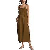 YEXPINE Spaghetti Strap Maxi Dress for Women Sleeveless V Neck Summer Flowy Cami Dress Beach Long Dresses with Pockets