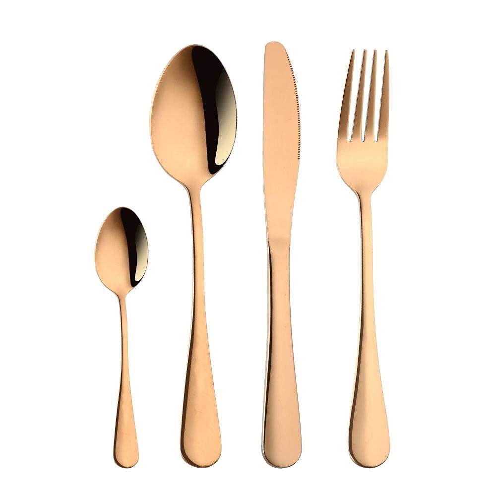 YOFASEN Cutlery Set Tableware - Spoon Knife Fork Set Stainless Steel Cutlery Sets - Knives and Spoons Sets Forks Dinner Mix Set, Gold 2, 4 x Cutlery Set