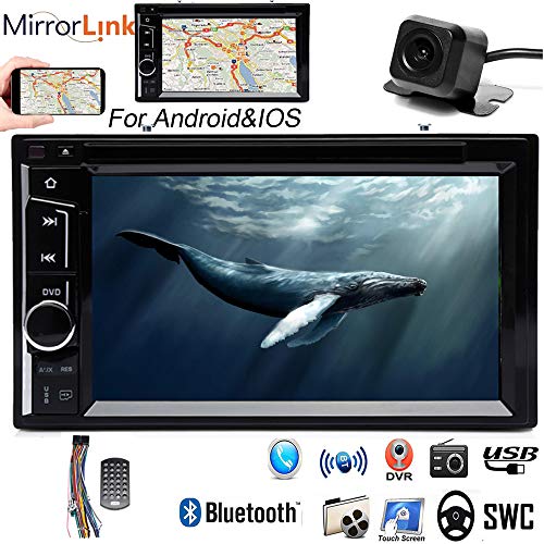 2DIN Car Stereo with Reverse Camera with CD DVD Player, Mirror Link, BT, USB, AM FM Radio Receiver, 6.2IN Touchscreen, In-Dash Head Unit Entertainment System for Scion tC 2005 2006 2007 2008 2009 2010