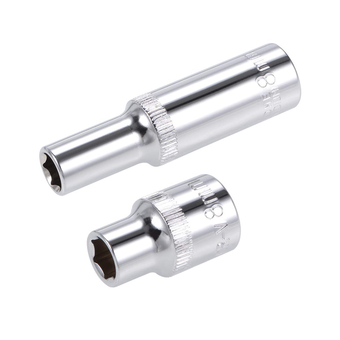 sourcing map 3/8-Inch Drive by 8mm Deep and Shallow Socket Set of 2 Pcs, Cr-V, 6-Point, Metric