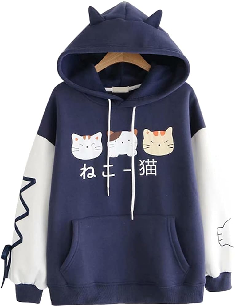 CRB Fashion Cosplay Anime Bunny Emo Girls Cat Bear Ears Emo Bear Top Shirt Pullover Sweater Hoodie (Cat Pink #8): Clothing