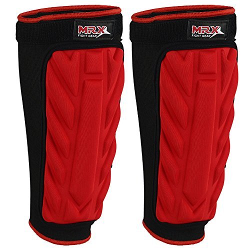 MRX Brand New Shin Instep PAD Guard Elasticated With Embossed Padding Boxing MMA Leg & Foot Protector Black/Red