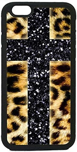 THE FORTRESS Premium s -Leopard Cheetah print Glitter Cross (Not actual glitter) Rubber Black iPhone 8 (4.7 inch) by THE FORTRESS Premium s The perfect blend of minimalism & shock absorbtion