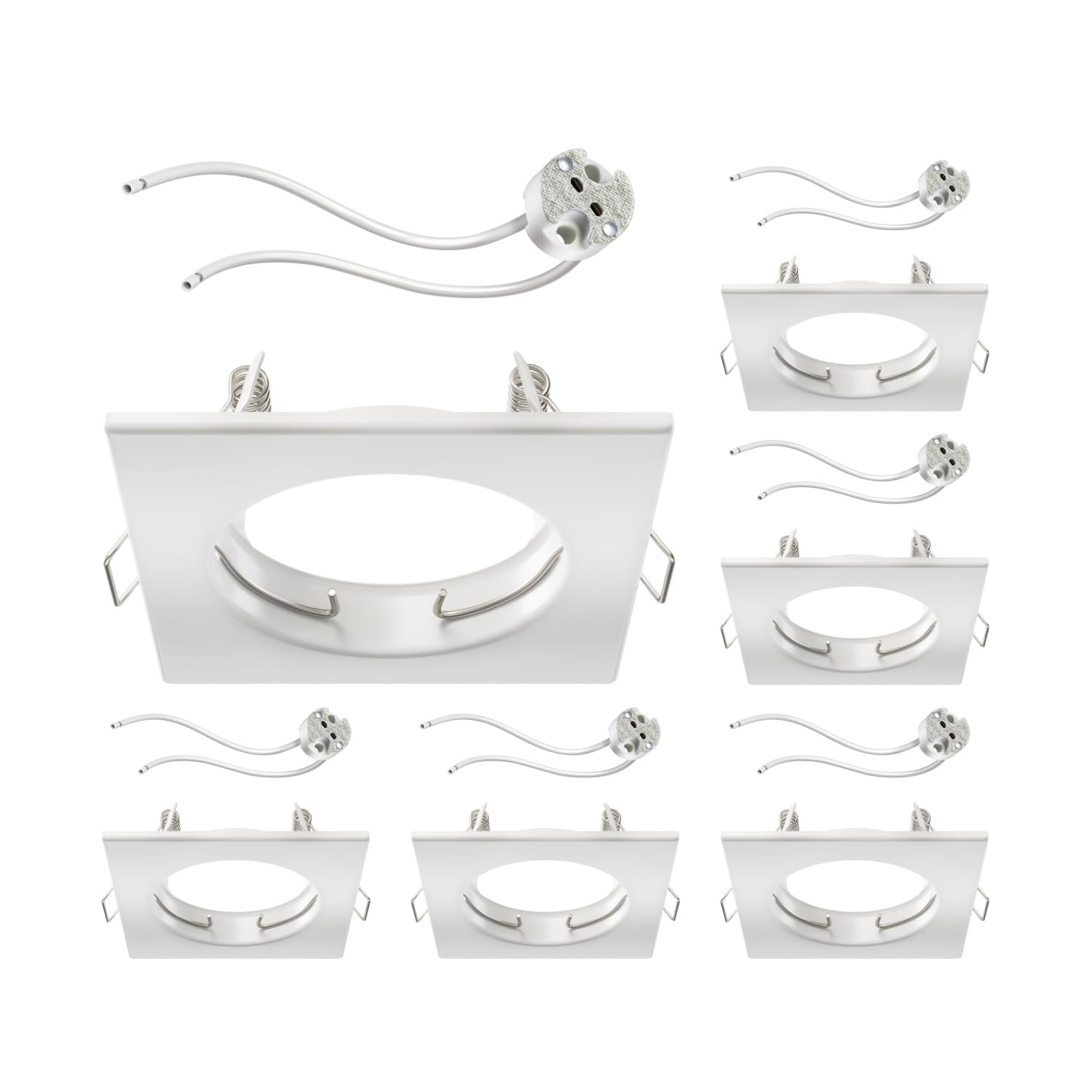 ledscom.de 6 pcs. recessed Ceiling Frame RIR recessed Frame White matt Angular (LED/Halogen/MR16/50mm) incl. GU5.3 Socket — image 1