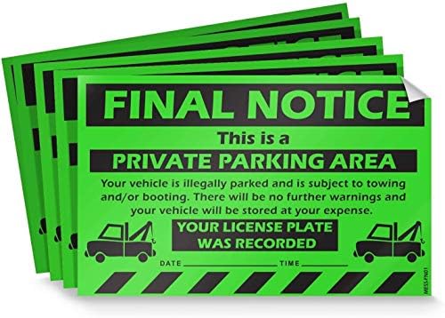 No Parking Violation Stickers Hard To Remove (50-Pack Green) Final Notice Towing Tags For ...