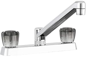 Dura Faucet RV Two Handle Kitchen Sink Faucet with Smoked Crystal Acrylic Knobs