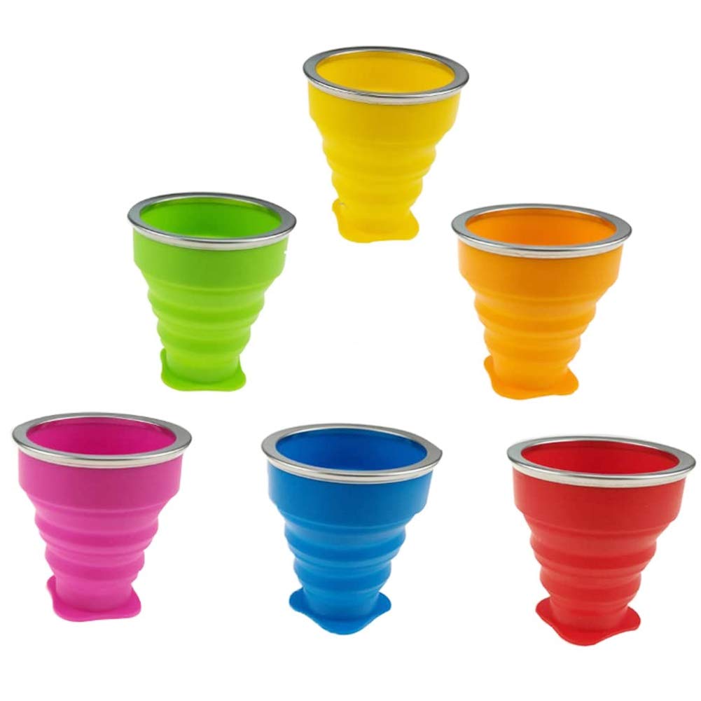 Winterworm Set of 6 Collapsible Cup with Lid, 6oz Silicone Collapsible Travel Cup, Portable Coffee Mug for Camping Hiking Picnic
